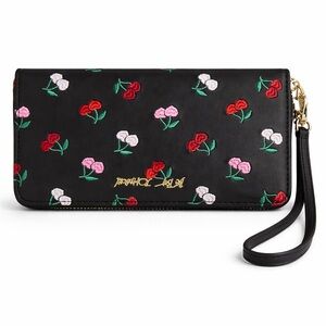 Betsey Johnson Black Wristlet with Floral Embroidery NIB
